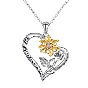 GP98 925 argento Sterling ciondolo collana a forma di cuore di girasole ciondolo tu sei il mio sole ciondolo collane regalo per donna - Product Image 1