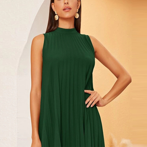 Corbata alta baja y vestido plisado sin mangas suelta más tamaño mujer elegante vestido de verano - Product Image 2