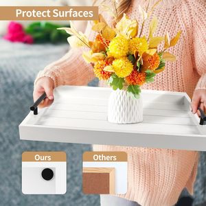 Plateau de table basse <span class=keywords><strong>pour</strong></span> salon - Plateau de service en bois avec poignées - Plateau en bois <span class=keywords><strong>pour</strong></span> table basse, 4 sous-verres ronds inclus - Product Image 4