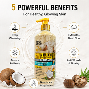 Scrub Doccia Erboristico al Burro di Karité e Niacinamide 1000ml, Gel Detergente Corpo Sbiancante e Idratante con Profumo per una Cura della Pelle Rinfrescante - Product Image 4
