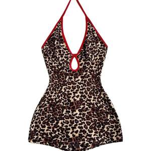 Mono de fiesta sexy con estampado de guepardo para mujer 2026, diseño hueco, sin costuras, de punto, poliéster y licra - Product Image 4