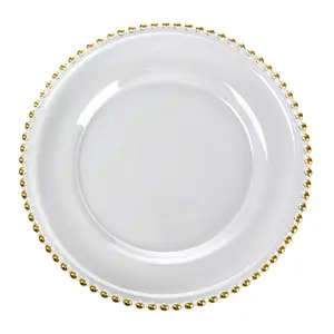Assiettes de table sous-assiettes, décoratives, en verre or et perles, pour mariage, vente directe d'usine, 12 pièces