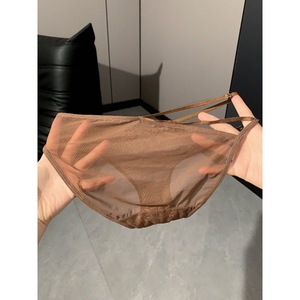 Culotte sexy marron en dentelle à fente haute et fines bretelles pour femme, taille unique, style triangle ultra fin, été 2024 - Product Image 5