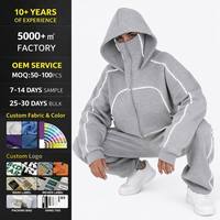 Op maat gemaakte zip-up trainingspak met reflecterend design, gestikte piping, tweedelig set met balaclava hoodie en joggingbroek, dameskleding