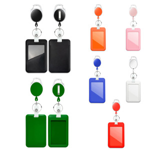 Cross-border Oval Telescopic Easy-Pull Buckle ABS Blank Sliding Cover Hard Card <b>Holder</b> Name Badge Employee <b>ID</b> Card Protector - Product Image 1