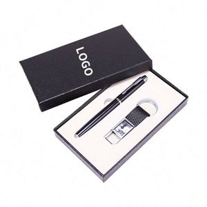 Ensemble cadeau de porte-clés de luxe 2 pièces, porte-clés en cuir et stylo en métal 2 en 1, coffret cadeau avec logo - Product Image 3