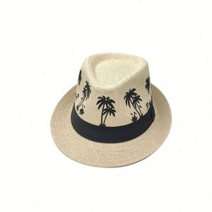 Wholesale Tropical Straw Fedora Palm Tree Pattern Trilby <b>Hat</b> <b>for</b> Vacation Beach - Product Image 5