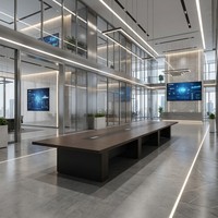 Table de réunion avec hub de câbles central, bureau de direction double utilisateur en panneau de particules E1, mobilier de salle de réunion moderne