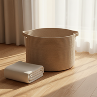 Panier de rangement rond en corde de coton tressée de 65 L au design moderne et écologique pour une utilisation polyvalente, organisation domestique, avec poignées, marque B&L