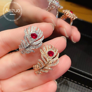 Aazuo-Anillo de cóctel con plumas de lujo para mujer, oro rosa macizo de 18 quilates, oro blanco, diamante cultivado en laboratorio, regalo para mujer, alta calidad, Au750 - Product Image 5