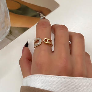 Romantische paperclip open <span class=keywords><strong>ring</strong></span> 18K verguld 316L roestvrijstalen trouwringset voor kristallen verstelbare stapelbare sieraden - Product Image 4