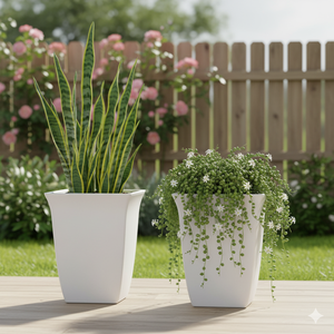 Modern Minimalist Tall Square Planter <b>Pot</b> OEM Logo <b>White</b> Color For Home & Garden, Office Decor, Landscape Projects - Product Image 5