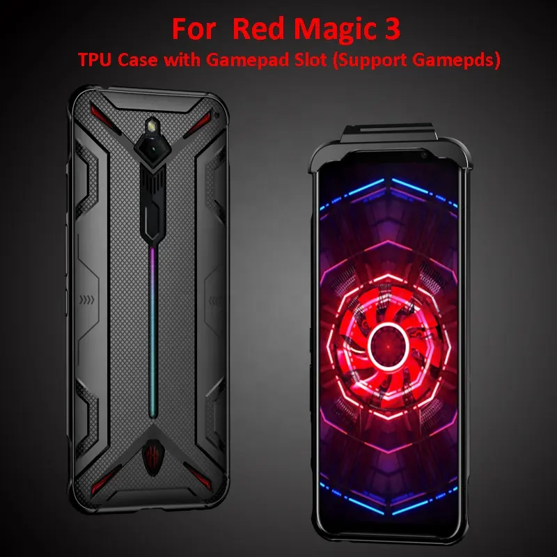 Capa de celular tpu macia à prova de choque, proteção de celular para zte nubia red magic 3/3s, capa com dissipação de calor + ranhura para gamepad