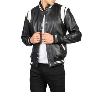 Chaqueta Varsity de Cuero PU Negra para Hombre, Cuello Camisero, Cierre de Botones, Color Sólido, Manga Regular, Ropa Exterior Informal de Otoño - Product Image 2