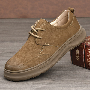 Chaussures décontractées rétro pour hommes en cuir véritable, bout rond, semelle souple, style printemps, chaussures bateau - Product Image 1