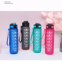 Bouteille d'eau de sport en plastique Tritan sans BPA de 32 oz avec logo personnalisé, marqueur de temps, paille et couvercle à clapet pour la motivation à la gym
