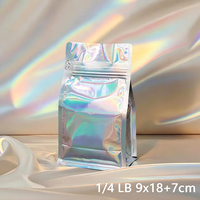 Sachet à fond plat en matériau laminé de qualité alimentaire, film laser holographique, sachet à huit soudures latérales, sac à café refermable avec fermeture éclair