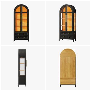 Arched Curio Cabinet with Glass Doors, 4-Shelves Display and 2 <b>Drawers</b>, Case 3 Color Lights - Product Image 2