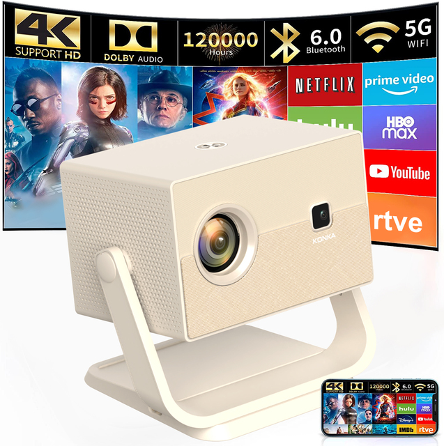 C7 Portable Mini Projector Android 12 1080P Support 150 Inch LED Smart with Built-in Speakers Auto Focus 5G WiFi 6