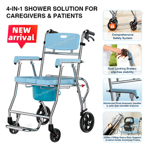 Chaise de douche en aluminium 4-en-1 sûre et légère, commode pliable avec dossier ergonomique et double frein de sécurité - Product Image 2