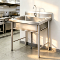Évier commercial en acier inoxydable de qualité alimentaire, cuve simple profonde, cadre soudé, taille personnalisée pour cantine