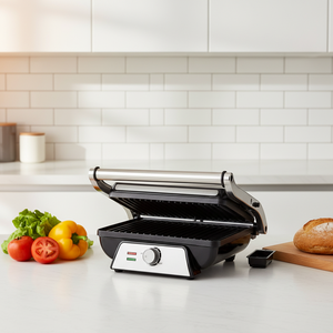 Grill de contact 4 tranches 2000W, en aluminium poli, avec levier de levage, ouverture à 180 degrés, plaques antiadhésives en acier inoxydable 29x23cm, certifié GS - Product Image 4