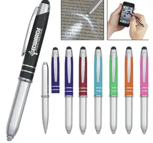 Wholesale the 3- in -1 LED Light Stylus Metal Ballpoint Pen With Multi-Functional Custom Logo Laser Printed For Hotel Gift