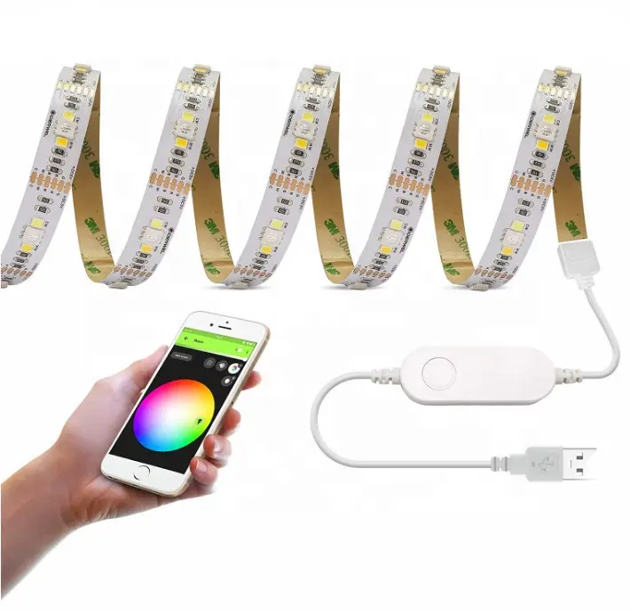 Lampu Strip LED USB WiFi Cerdas DC5V, Kit RGBWW Kompatibel dengan Alexa/Aplikasi Rumah Google/Kontrol Suara