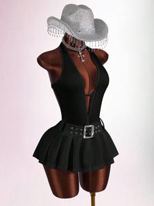 <span class=keywords><strong>Robe</strong></span> moulante sexy à col halter <span class=keywords><strong>et</strong></span> dos nu, couleur unie, coupe ajustée, avec ceinture, décolleté plongeant, plissée, courte, mini, pour femme, K25L1743 - Product Image 6