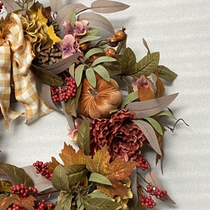 Flores artificiales baratas, corona de cosecha Artificial de 26 pulgadas, calabaza, bayas, Otoño, puerta delantera, adornos de otoño, coronas, decoraciones - Product Image 2