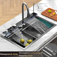 Évier de cuisine intelligent multifonctionnel moderne Kampolly avec clavier piano, affichage numérique LED, cascade intégrée