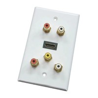 Plaque murale adaptateur type USA avec 1 prise et 5 connecteurs RCA femelles, compatible 4K 60Hz 3D, panneau de sortie vidéo et audio en ABS