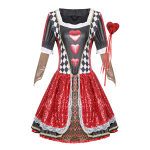 Vestido <span class=keywords><strong>de</strong></span> Disfraz <span class=keywords><strong>de</strong></span> Reina Roja <span class=keywords><strong>de</strong></span> Alicia en el País <span class=keywords><strong>de</strong></span> las Maravillas, Estilo Medieval con Lentejuelas, Poliéster, Talla Personalizada, Vestido Corto para Halloween - Product Image 2