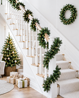 Guirlande de Noël artificielle en PVC de 2,7 m prête à être expédiée, en rotin PVC vert pour la décoration de la cheminée et des escaliers à la maison