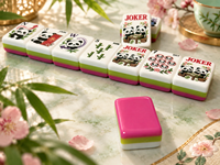 Panda Bloom Line Set Mahjong Mewah Modern Amerika 160 Ubin Akrilik dengan Rak dan Penggeser, Permainan Keluarga Portabel, Hadiah untuk Malam Bermain