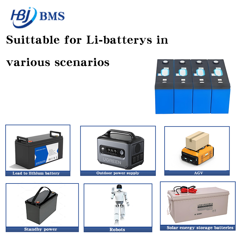 HBJ 4s 12v 60a 80a bms for Lifepo4 Battery Pack with balance 180ma and Two temperature control Lead acid to lithium battery bms · image 5