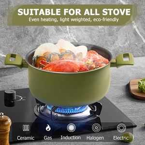 High Quality Modern Ceramic Coated Non-Stick Pots Pans Soft Touch Handle 9-Piece Aluminum Induction Green <b>Cookware</b> <b>Set</b> - Product Image 6