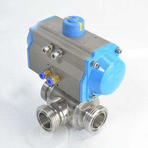 Robinet à bille sanitaire pneumatique en acier inoxydable de qualité alimentaire, type T, type L, 3 voies, avec filetage en aluminium - Product Image 1