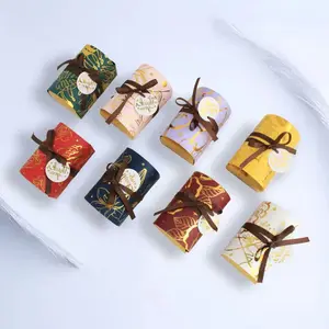 Kotak Hadiah Gaya Eropa Hot Stamping Pola Permen Coklat Makanan Kotak Perhiasan Kemasan dengan Pita