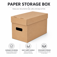 Caja de Almacenamiento de Papel Kraft Resistente con Tapa y Asa, Caja de Archivo de Cartón Corrugado, Organizador de Documentos, Caja para Cómics y Discos