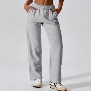 Pantalones de <span class=keywords><strong>mujer</strong></span> en 5 colores, pantalones de correr de cintura alta informales de lana de algodón con bolsillos, logotipo personalizado, gimnasio, Fitness, ropa deportiva, pantalones para correr - Product Image 2