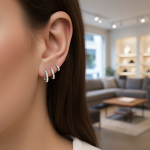 Orecchini a cerchio placcati in oro rosa con zirconi incastonati a canale per donna, gioielli alla moda E1335, diametro interno 9 mm - Product Image 2