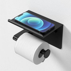 Supporto per carta igienica nero opaco con ripiano Premium in acciaio inossidabile antiruggine supporto da parete autoadesivo per Mega rotoli - Product Image 4