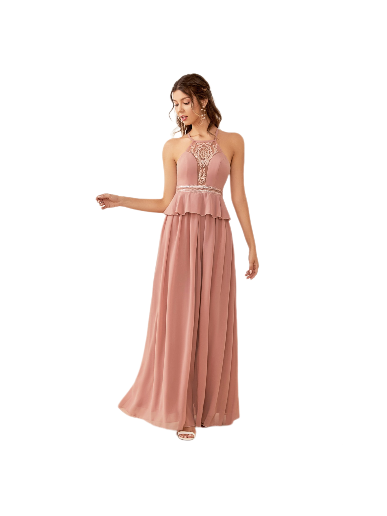 peplum bridesmaid dresses Women's Soraya Peplum Middle Sleeved Crepe Floor Length Dress  XS/S/M/L/XL/XXL/Customize Hot Pink MEAN BLVD