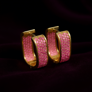 ต่างหูแบบห่วงชุบทอง E4630 ประดับหินสีชมพู ดีไซน์เรขาคณิต สำหรับผู้หญิง สวมใส่ได้ทุกวัน หรูหรา - Product Image 2