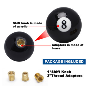 Black 8 Ball Gear <b>Knob</b> Plastic <b>Shift</b> Handle With 3 Brass Adapters For Car Manual Transmission - Product Image 3