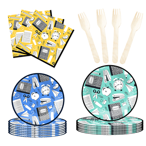 DAMAI Geometric Theme Disposable Dessert Dinner <b>Paper</b> Plates Cups Napkin Back to School Tableware Set for Party Supplies - Product Image 3