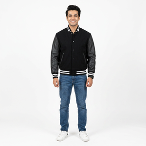 Veste universitaire en cuir de vache véritable OEM pour hommes et femmes High Street laine patchs broderie CollegeBaseballjacket pour hommes - Product Image 1