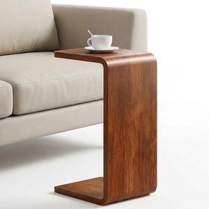 Table d'appoint en bois de noyer en forme de C, table basse incurvée à glisser sous le canapé, table à collation pour bras de canapé, idéale pour les petits espaces, chambre et salon - Product Image 6