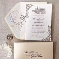 Ensemble d'invitations de mariage élégantes et minimalistes de qualité supérieure avec enveloppe décorative estampillée à chaud et cartes de menu de table sophistiquées